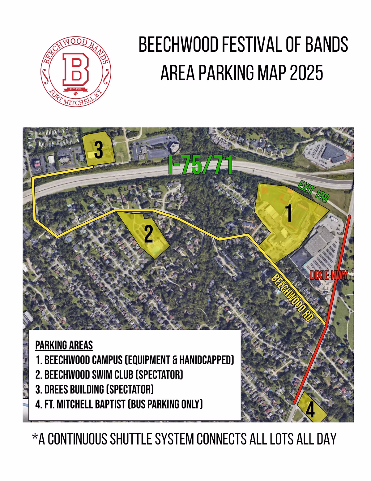 2025 Beechwood Festival of Bands parking and shuttle information