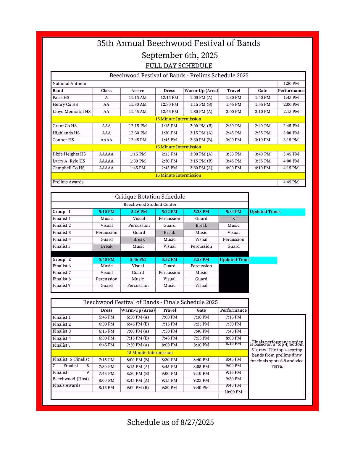 2025 Beechwood Festival of Bands full day schedule